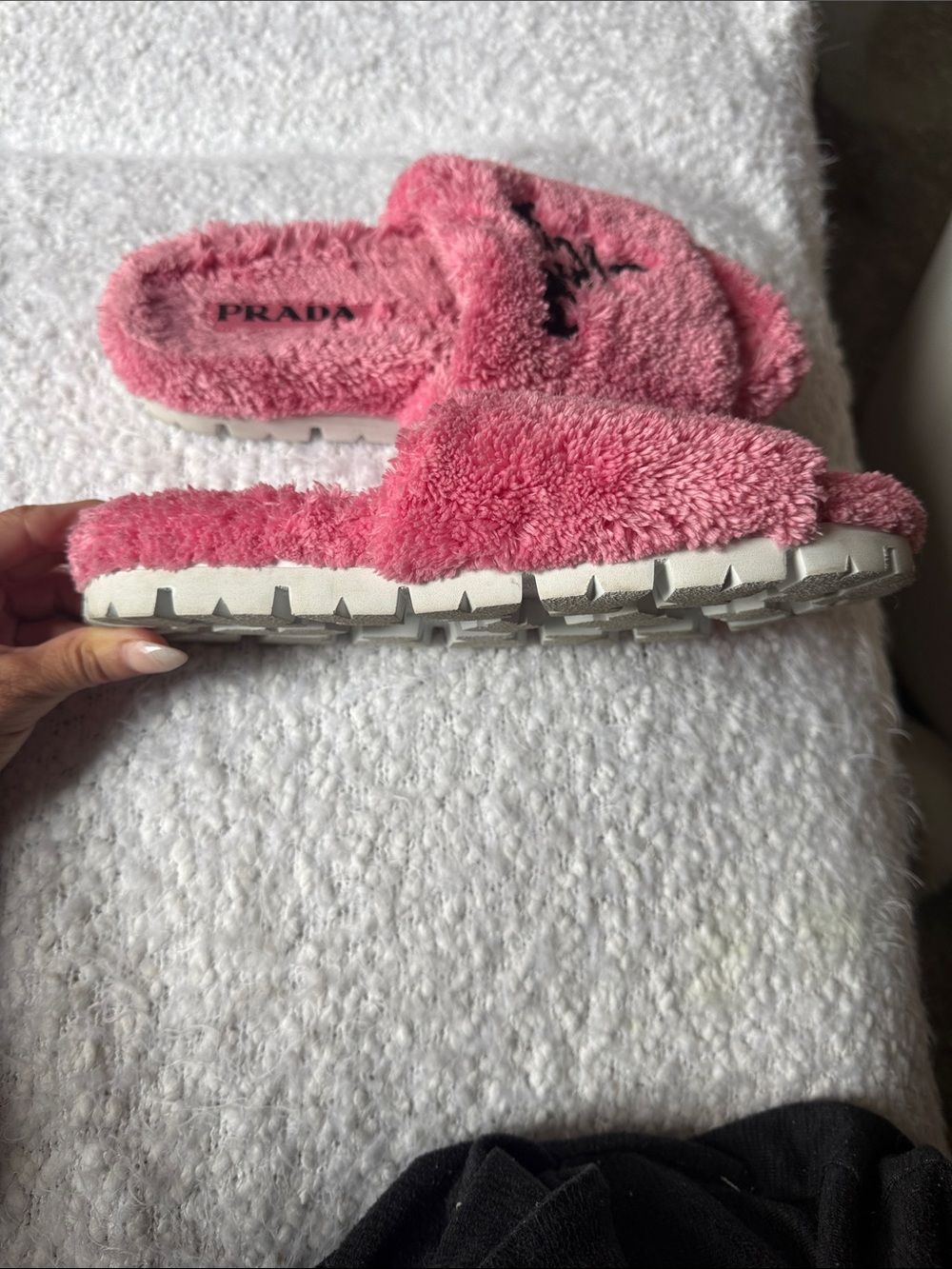 Prada Pink Plush Logo Slide Sandals - Picture 7 of 8